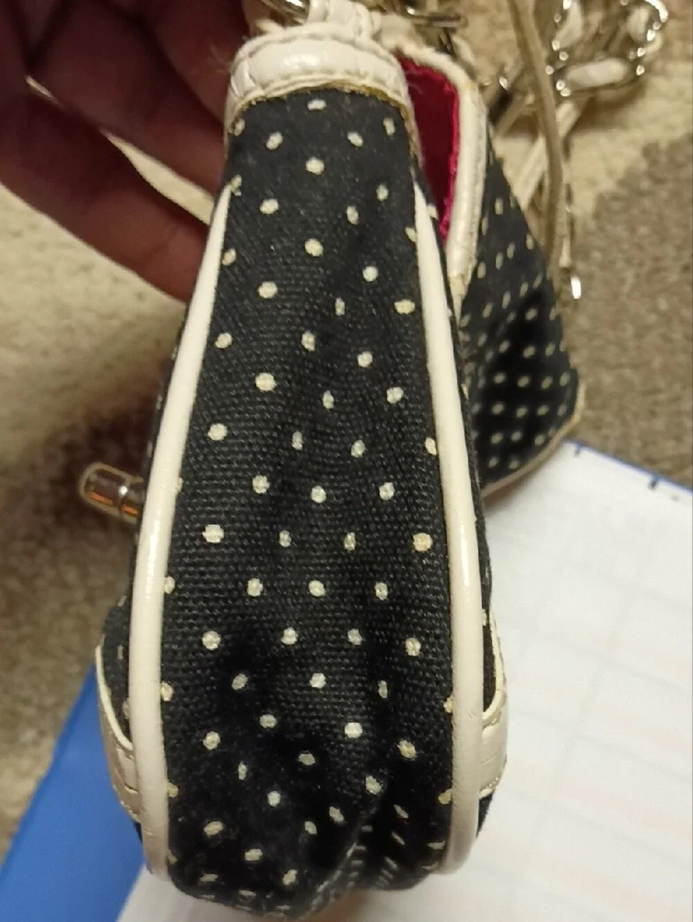 A303 bebe Black Polka Dot Crossbody Bag with White Trim